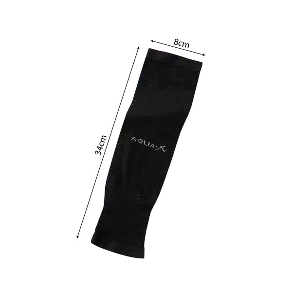 Black elbow compression sleeve on arm showing flexible fabric