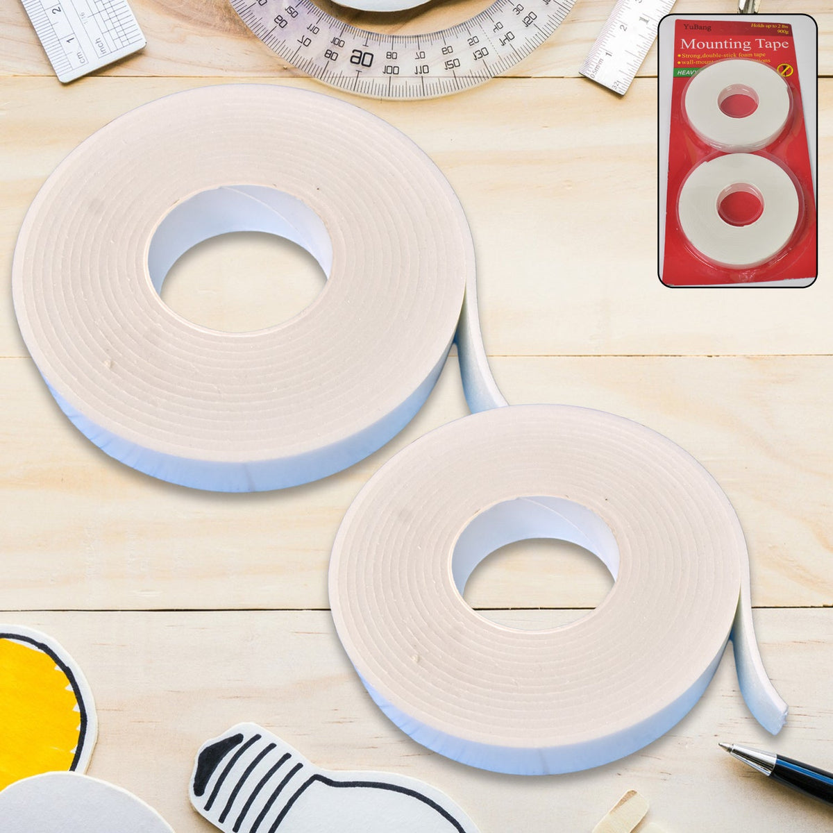 Strong double sided foam mounting tape set displayed for home and office use Main image
