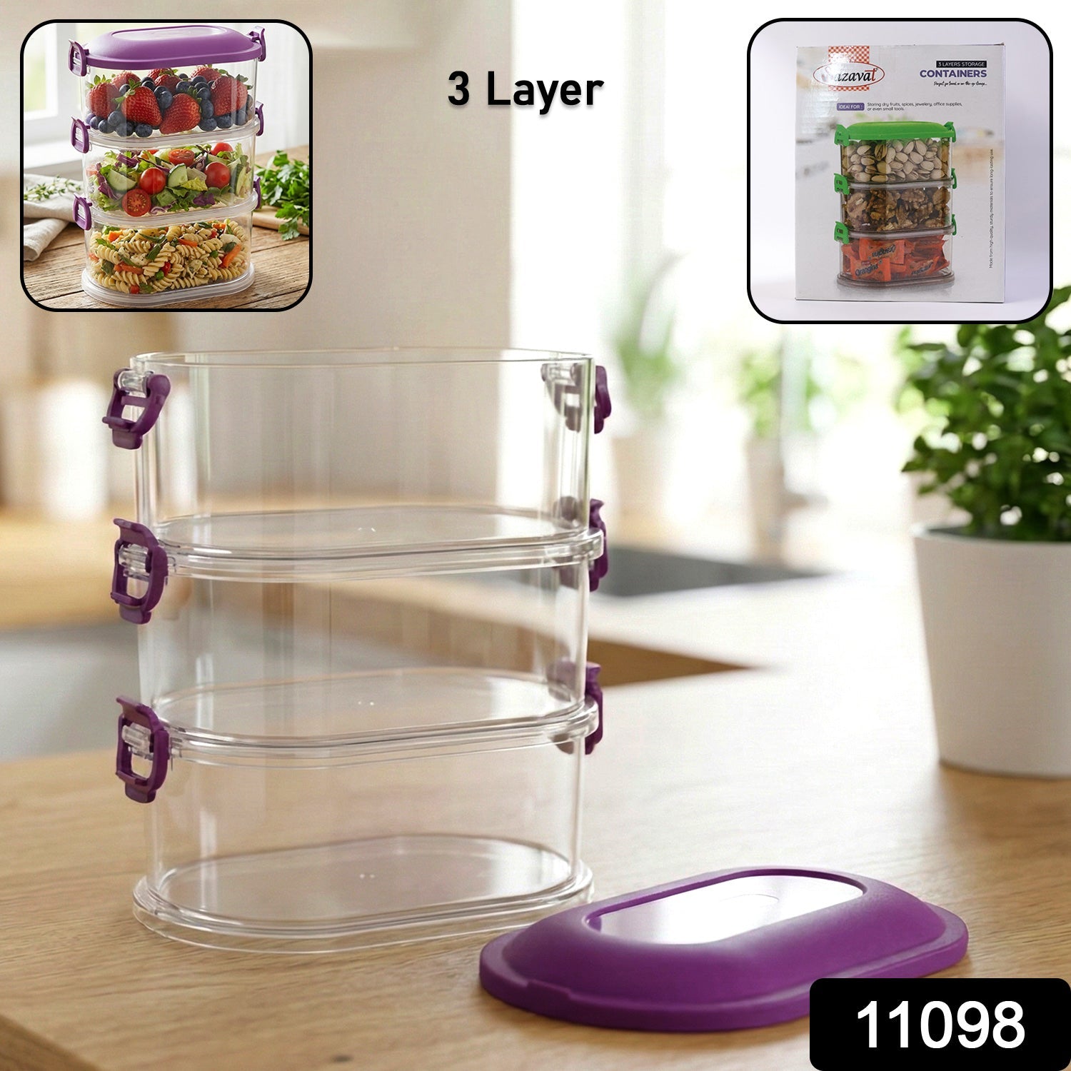 Airtight 3-Layer Stackable Food Storage Containers – Freshness & Space Saving Secondary image