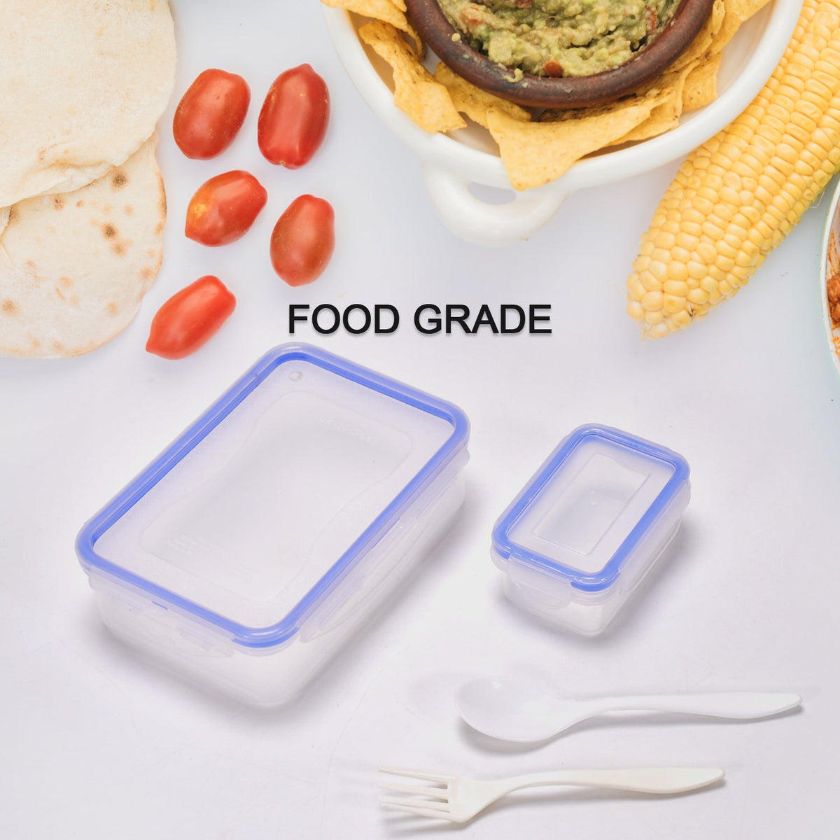 Airtight lunch box with 4-side locks, featuring a small square container inside. Main image