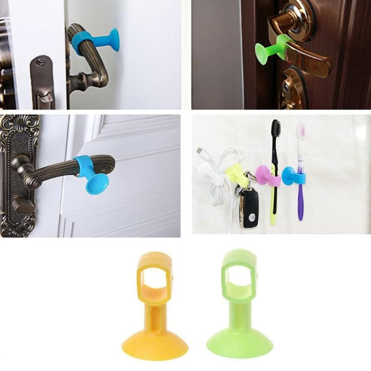 Silicone door stopper attached to a door handle, protecting the wall. Main image