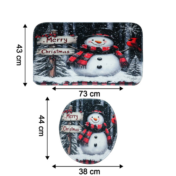 Machine washable Christmas bathroom mat set with soft microfiber texture
