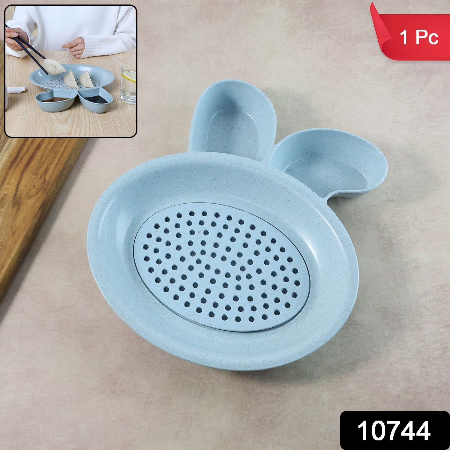 Dumpling Serving Plate – With Strainer & Dual Sauce Compartments Secondary image