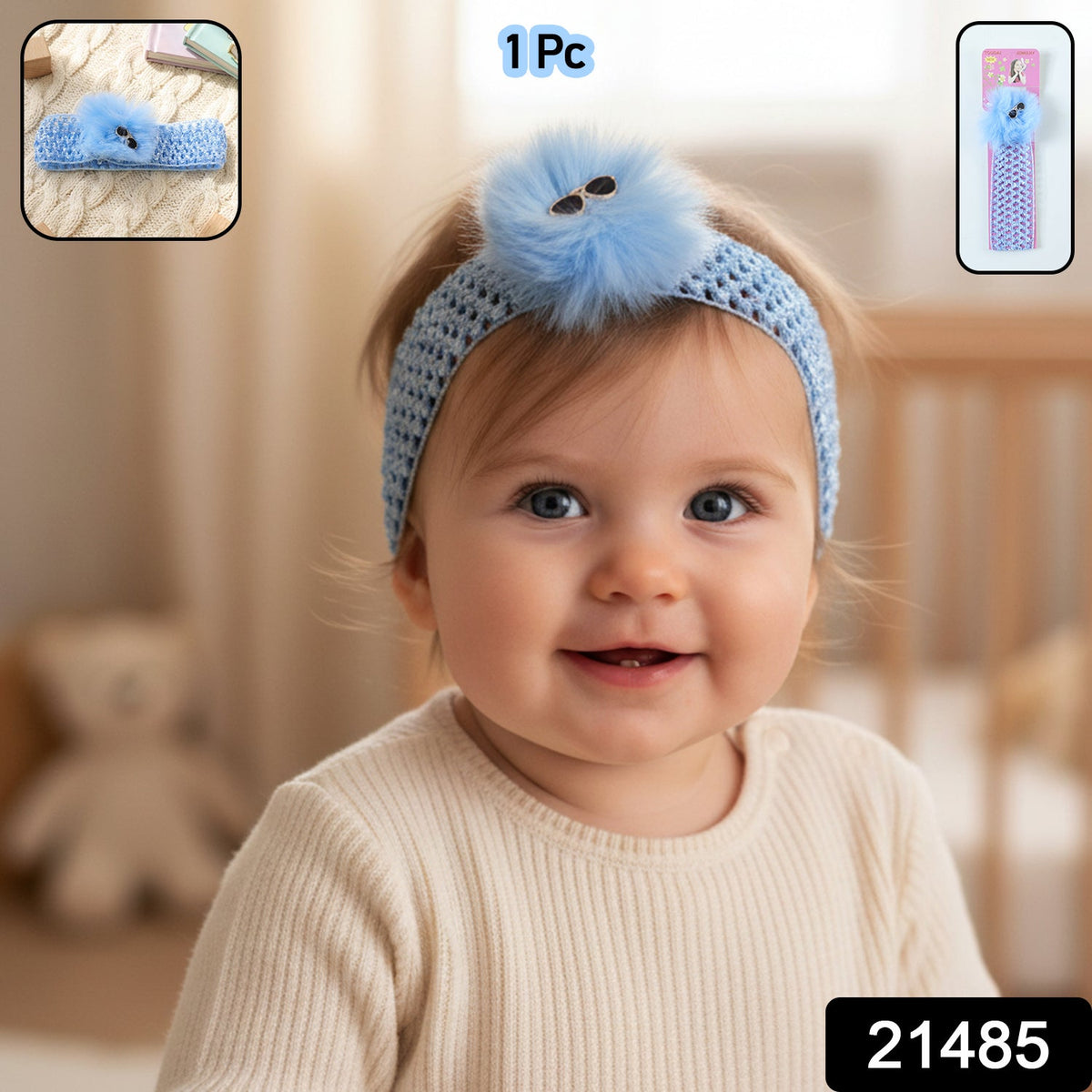 Baby girl soft elastic hair band with pom pom detail Main image