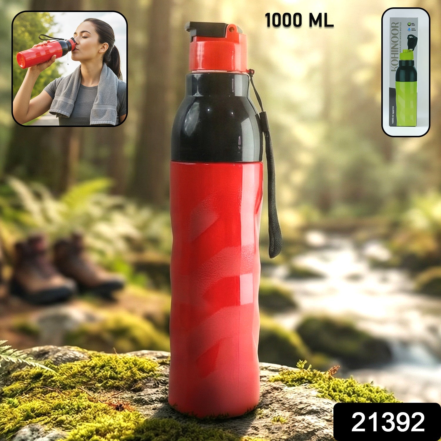 1000ml Sports Water Bottle – Leakproof Flip Lid & Carry Strap Secondary image