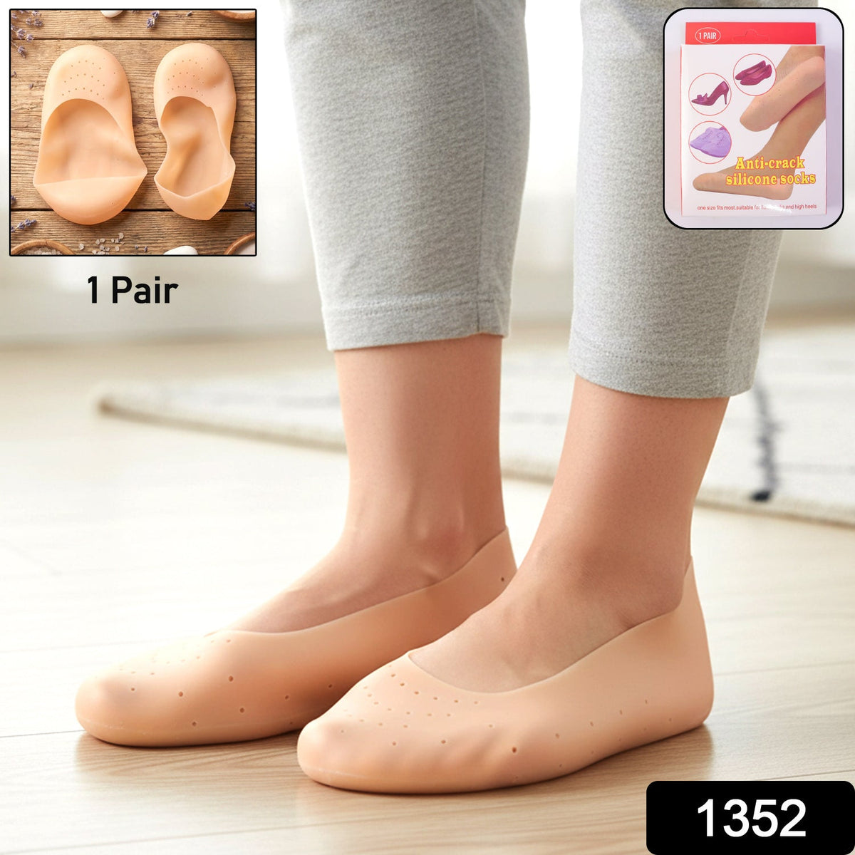 Pair of soft silicone heel protector socks to protect cracked heels Main image