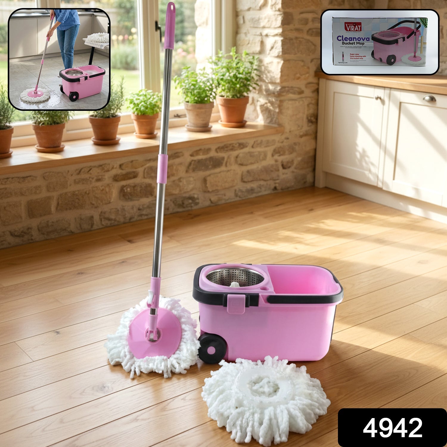 Quick Spin Mop – Easy Wheel Steel Bucket | Velvet Wipe Secondary image