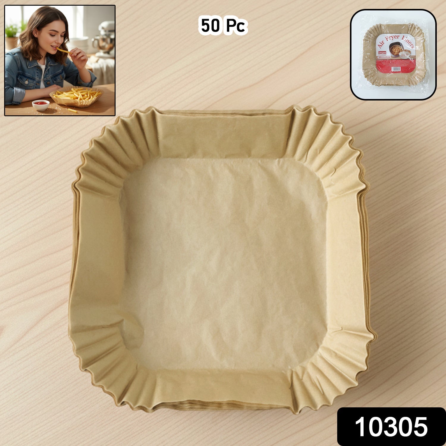 Air Fryer Liners Square Disposable Paper 160x45 mm Non-Stick Easy Clean Secondary image
