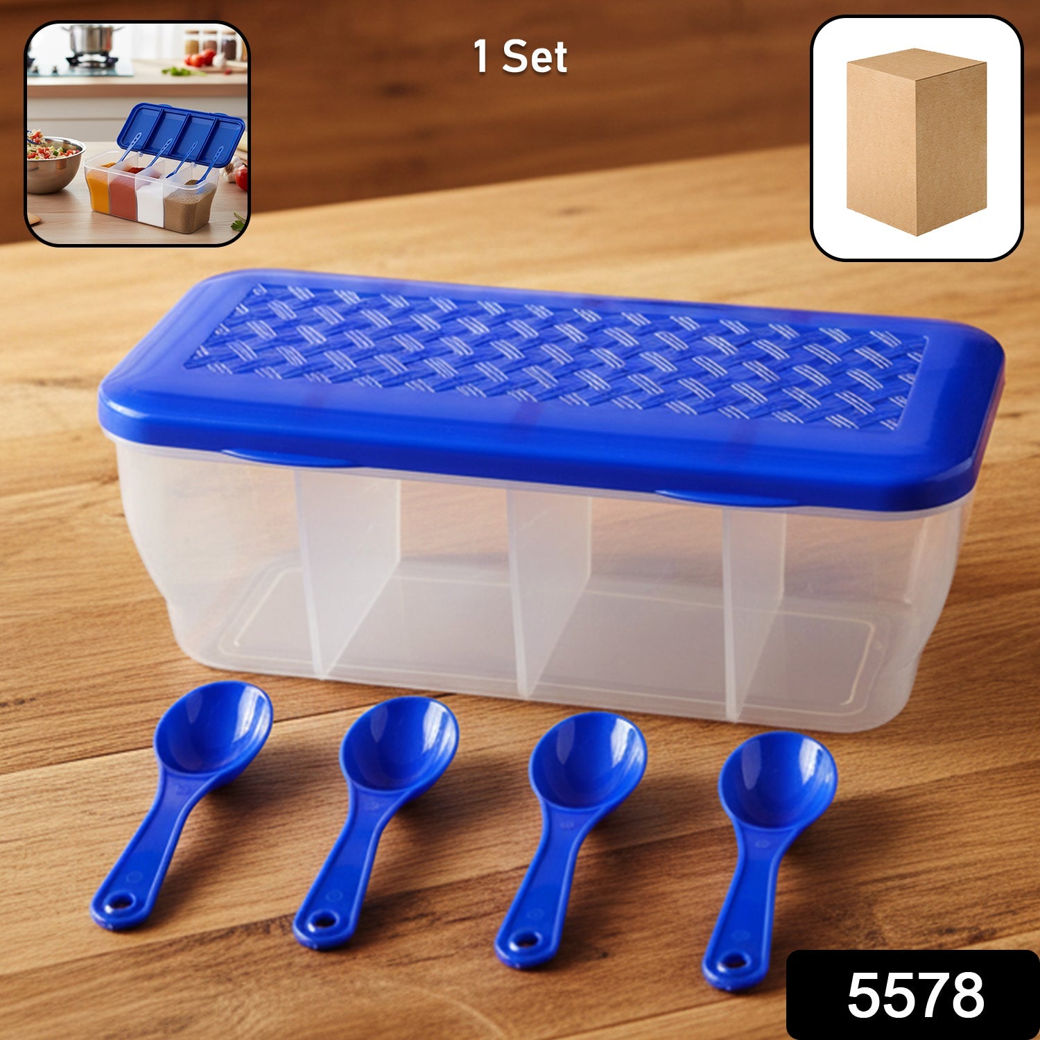 Airtight 4-Section Storage Container – Spice Jar with Spoons | Tidy Table Secondary image