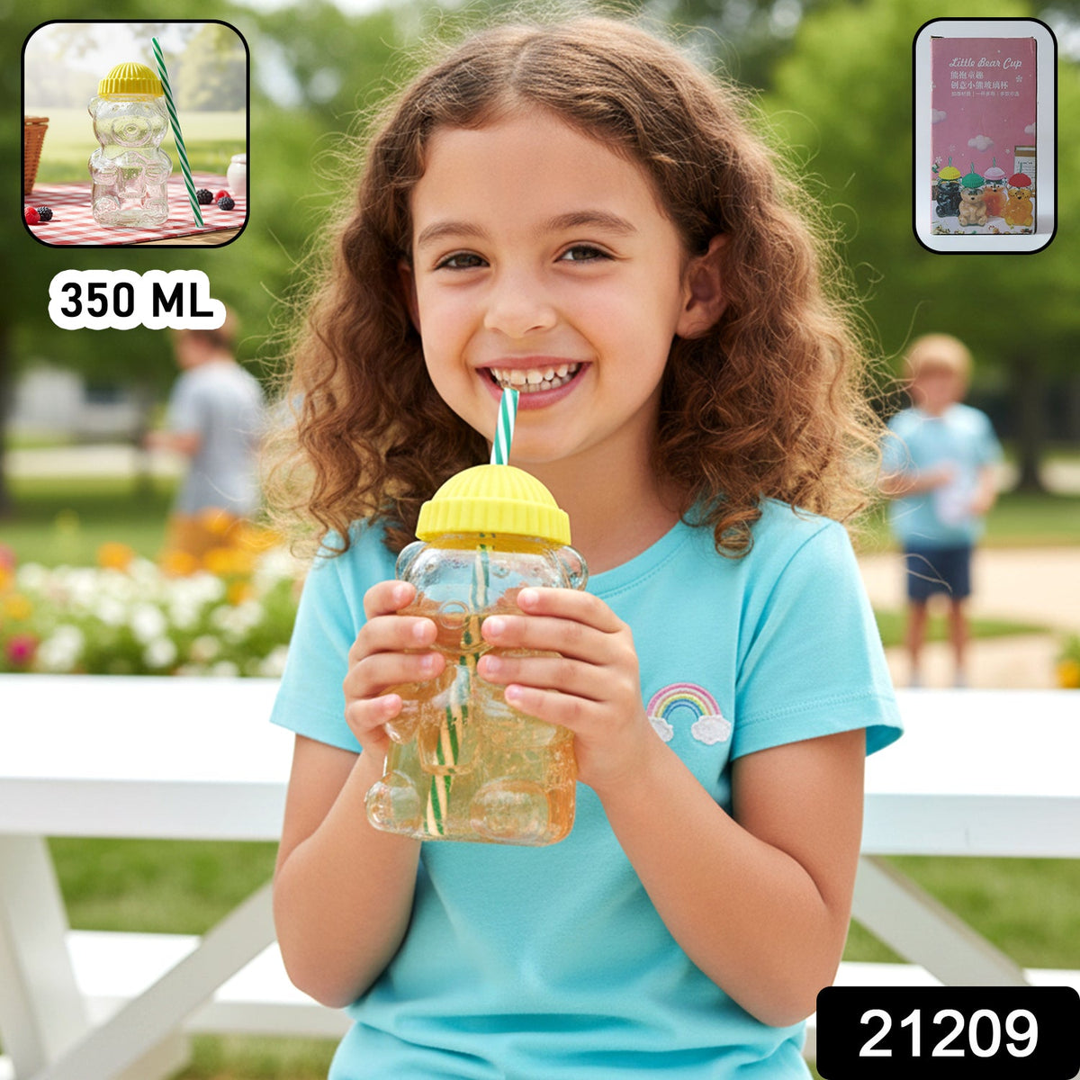 bear shape kids drinking cup with straw and 350ml capacity Main image