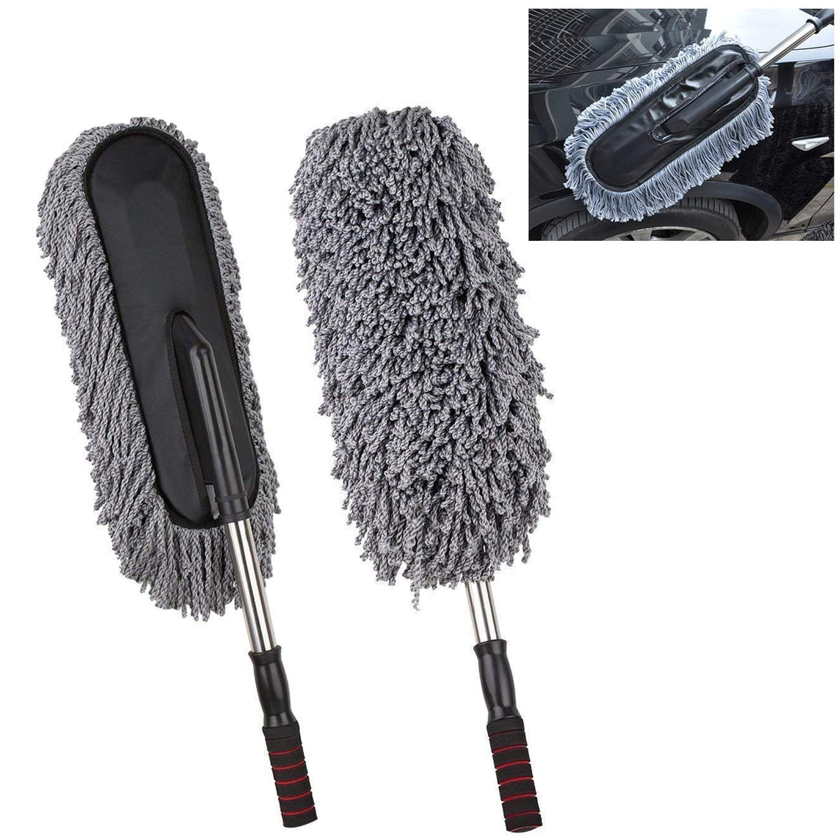 Microfiber car duster with retractable handle for easy vehicle cleaning. Main image