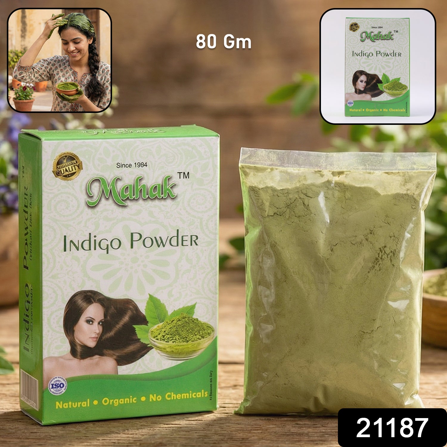 Natural Indigo Powder – Pure Herbal Hair Coloring & Care 80 gm Secondary image
