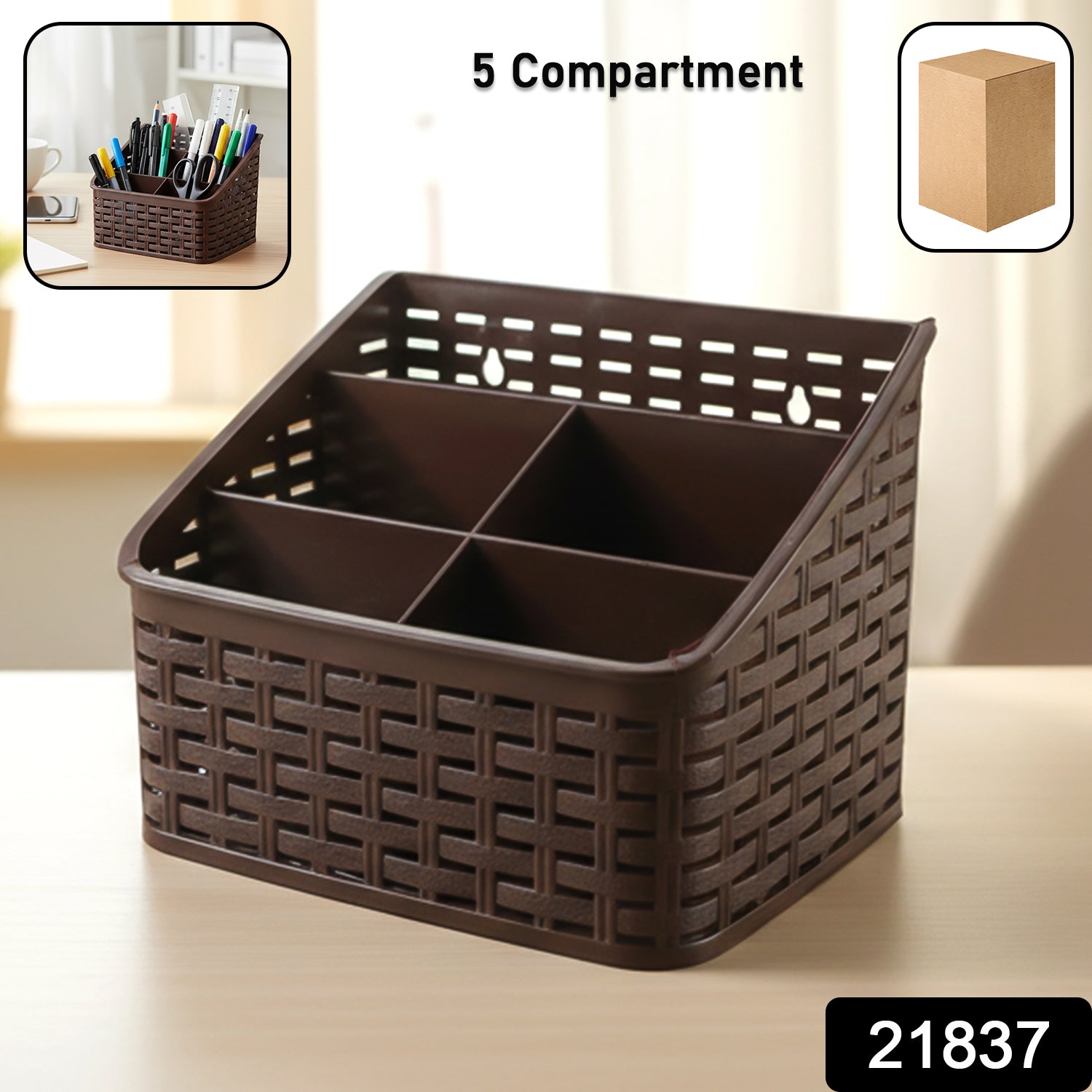 Desk Organizer Basket – 5 Compartment Multipurpose Storage Secondary image