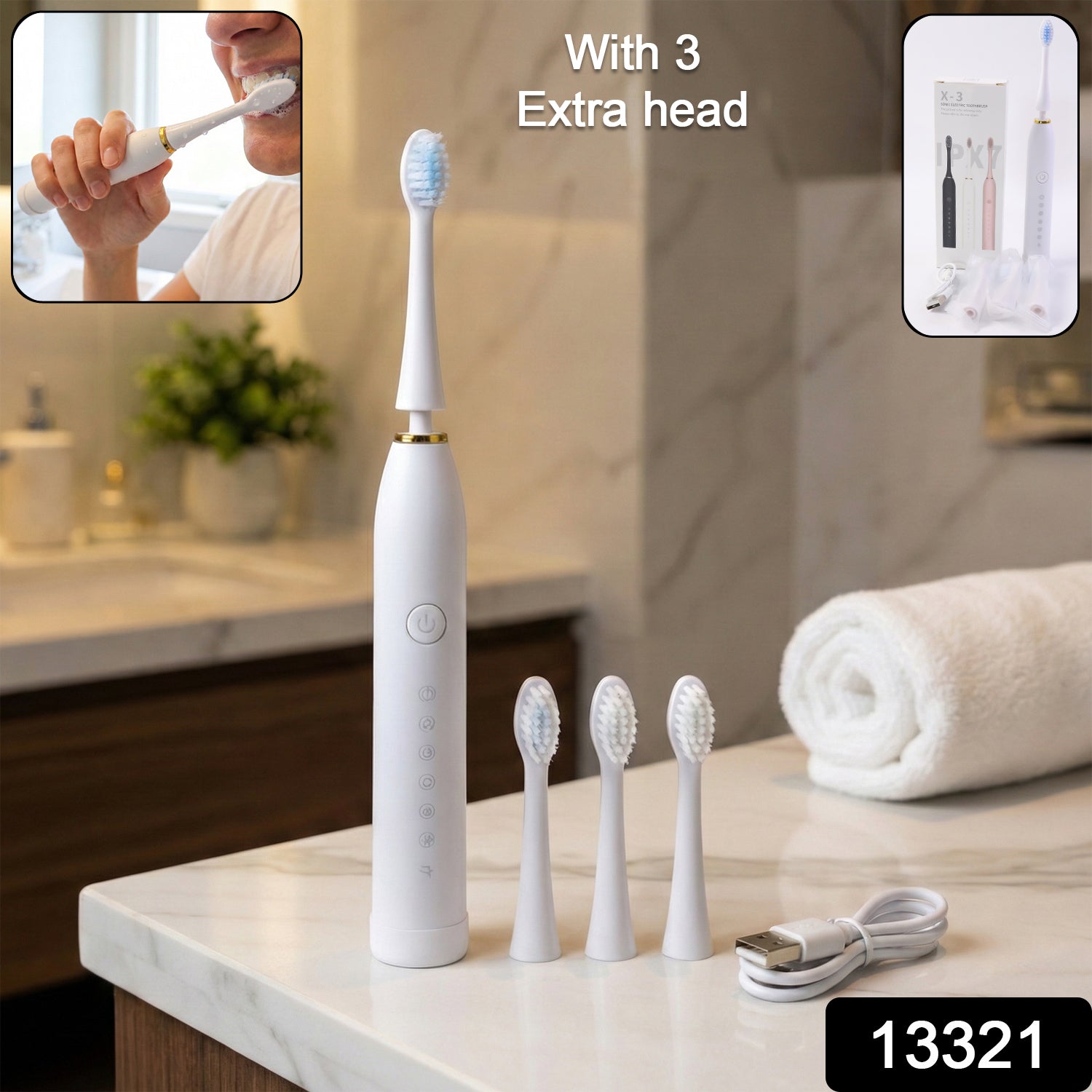 Electric Toothbrush – Rechargeable with 3 Extra Replacement Heads Secondary image