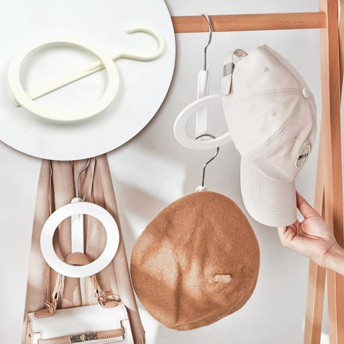 Multi-purpose Closet Organizer Hanger for neatly storing hats, scarves, and bags. Main image