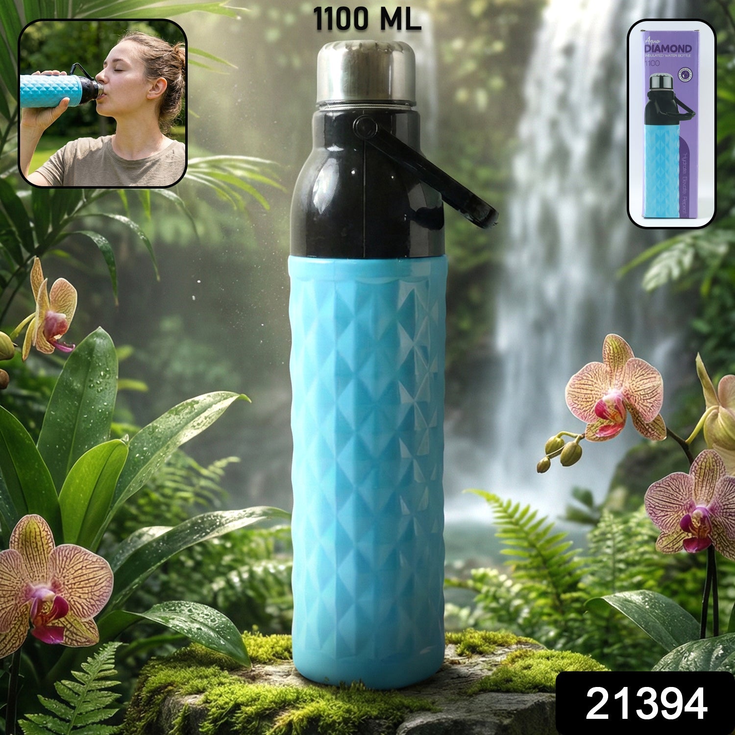 1100 ML Diamond Texture Sports Water Bottle – Leakproof Secure Cap Secondary image