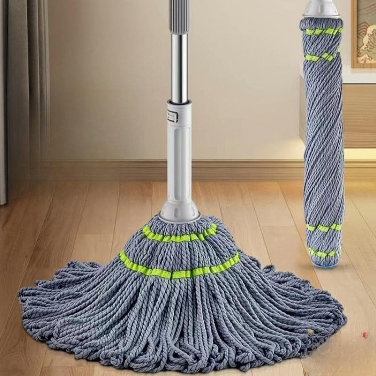 Self wringing mop with stainless steel handle cleaning hardwood floor efficiently Main image