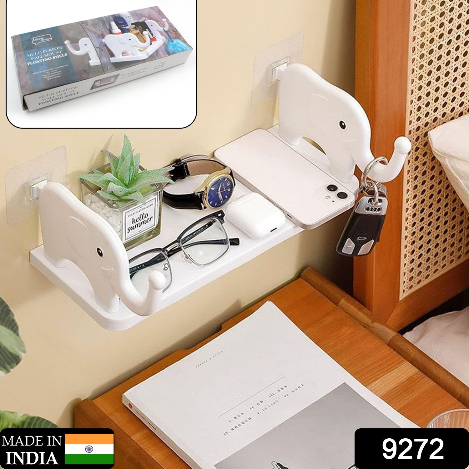 Elephant Wall Shelf – No-Punch Organizer for Kitchen & Bathroom | Velvet Organizers Secondary image