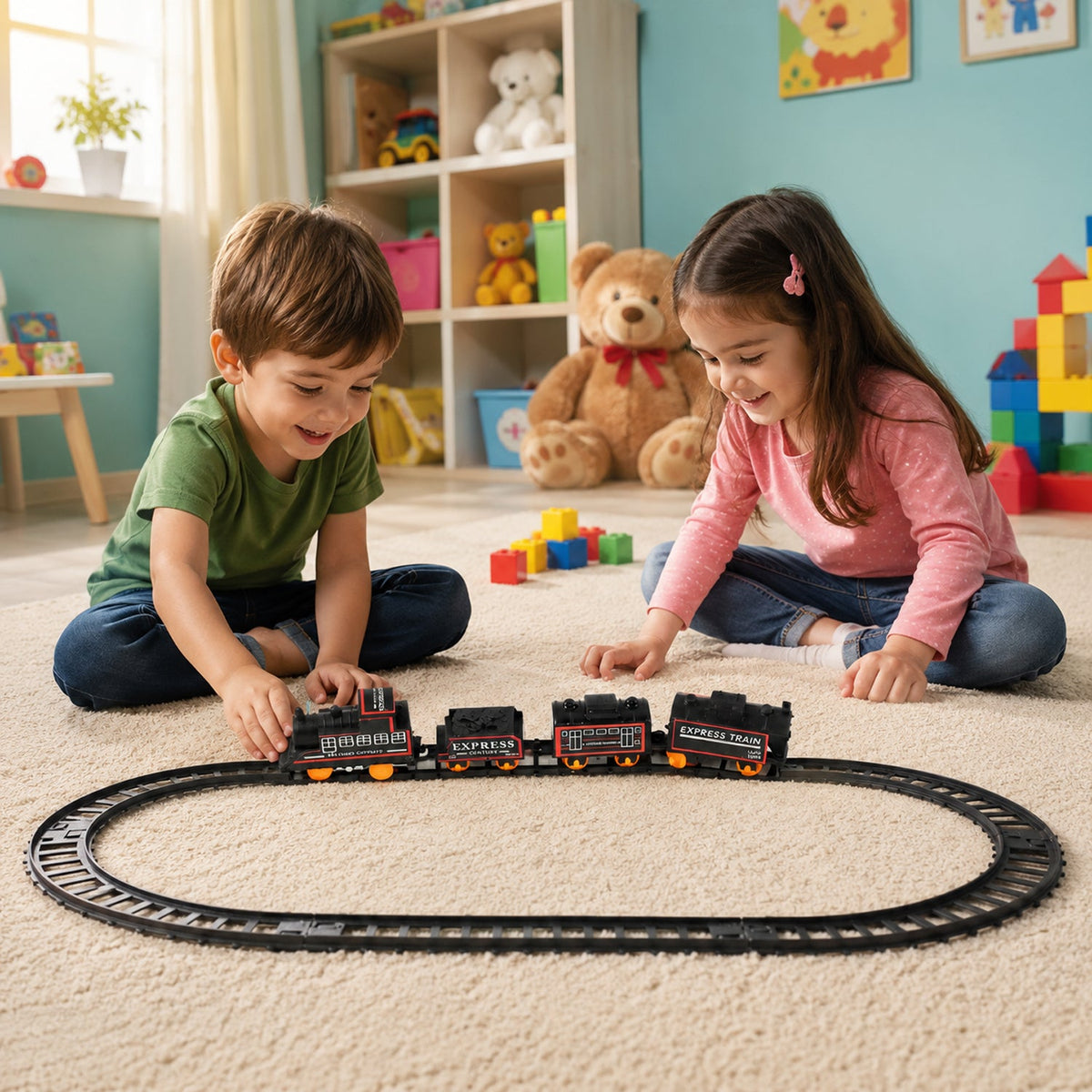Battery operated electric train track play set with lights and sounds for children Main image