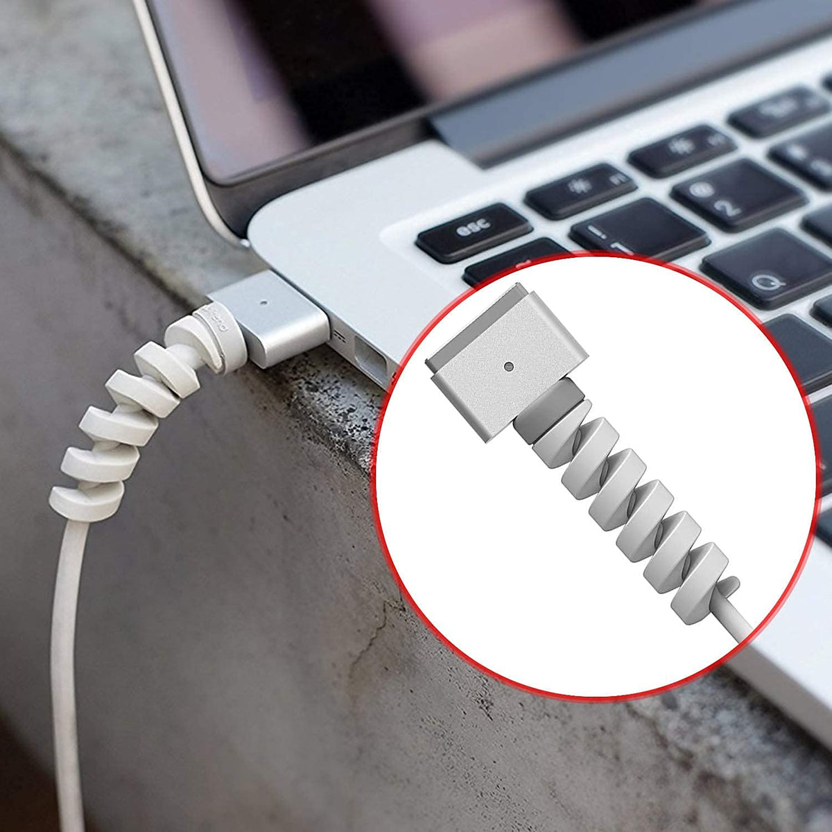 Set of four durable spiral cable protectors for charger and data cables. Main image