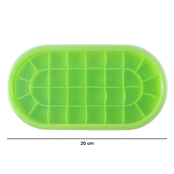 Green oval ice cube silicone tray for efficient freezing