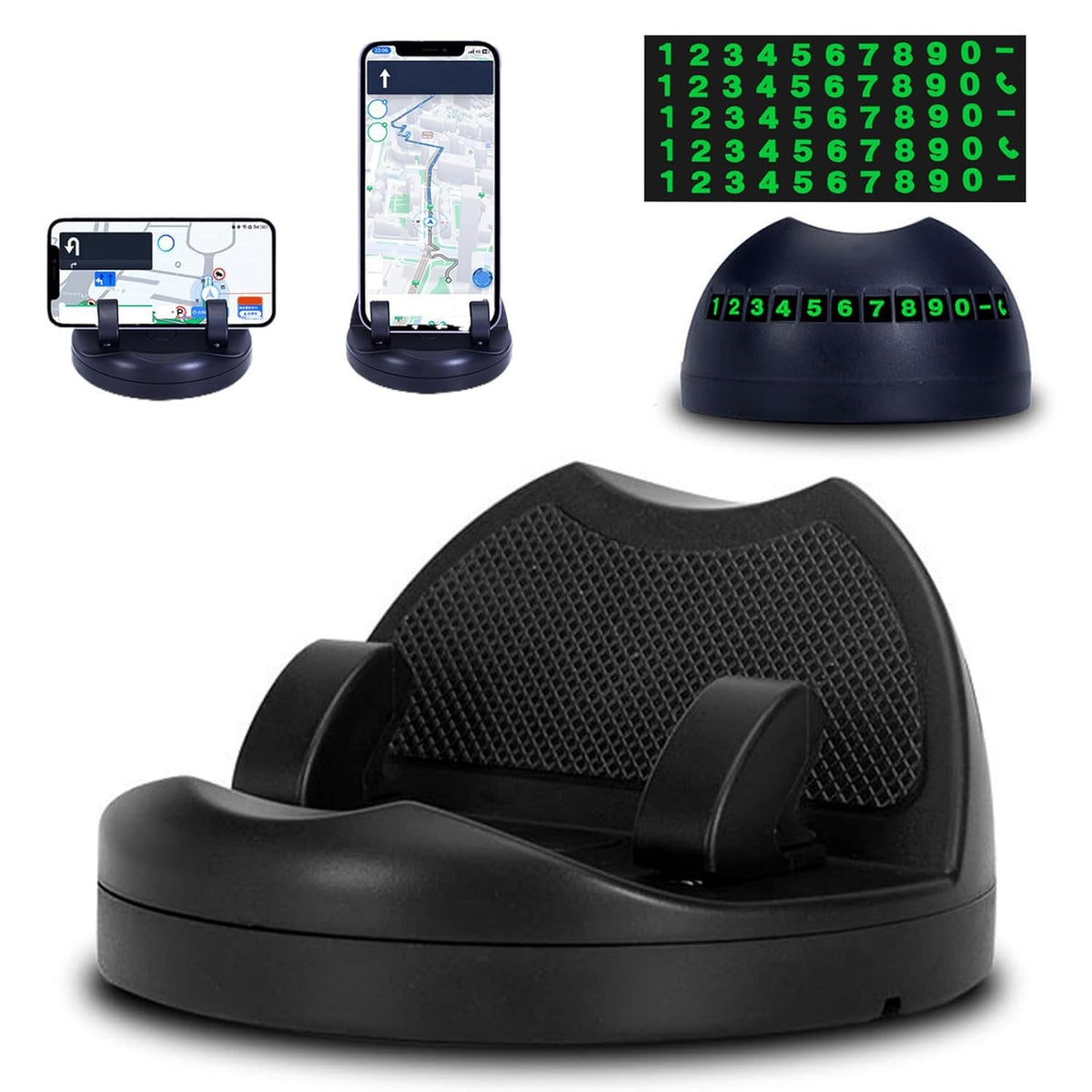Velvet Wheels 2-in-1 Car Phone Holder and anti-slip mat on a car dashboard. Main image
