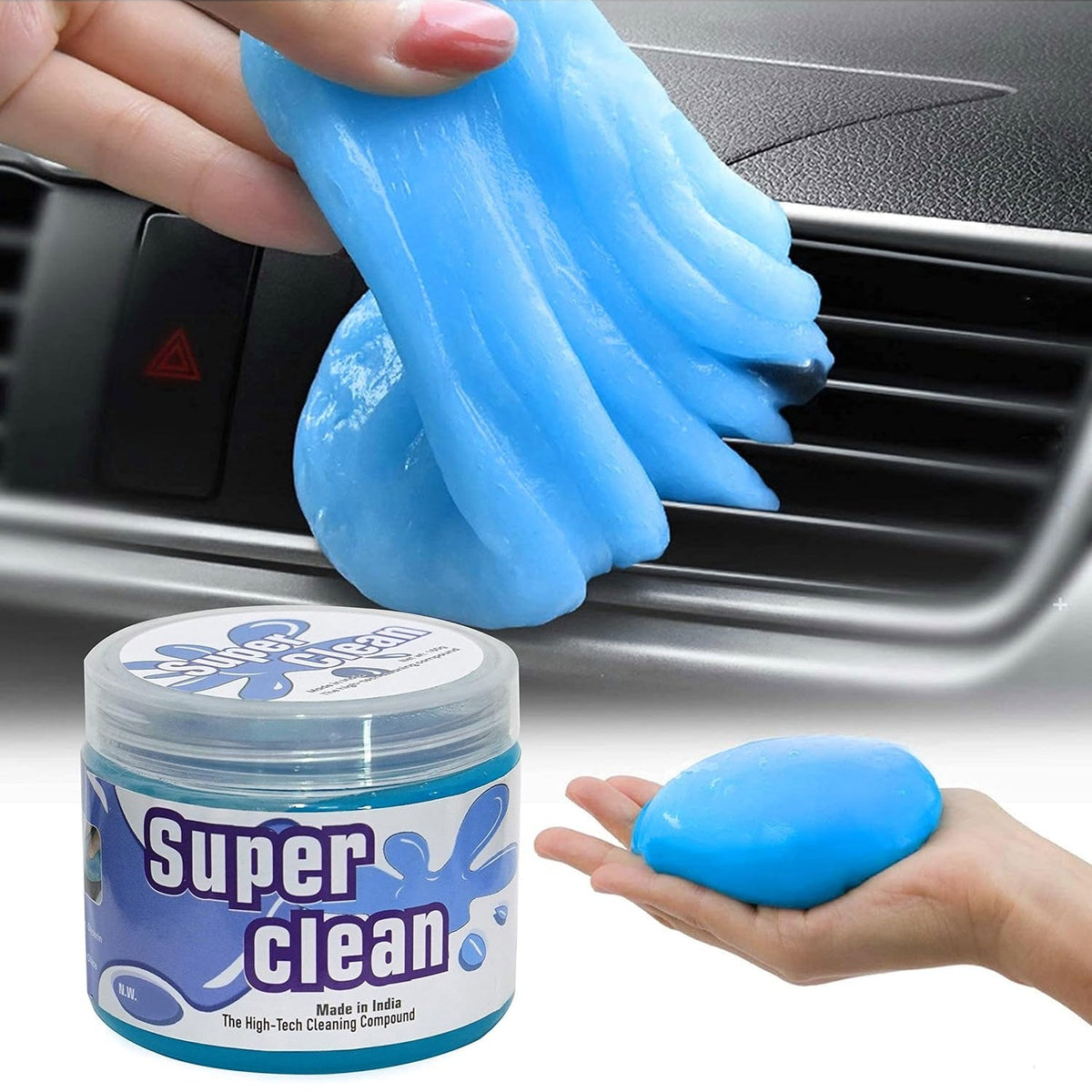 Velvet Wipe cleaning gel effortlessly picking up dust from a car dashboard. Main image