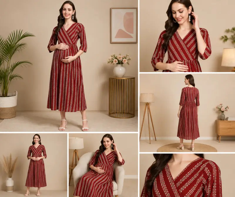Women's Rayon Feeding Kurti – Printed A-Line 3/4 Sleeve Maternity & Nursing Kurta
