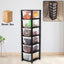 Front view of 6-layer modular plastic drawer storage cabinet showing transparent drawers