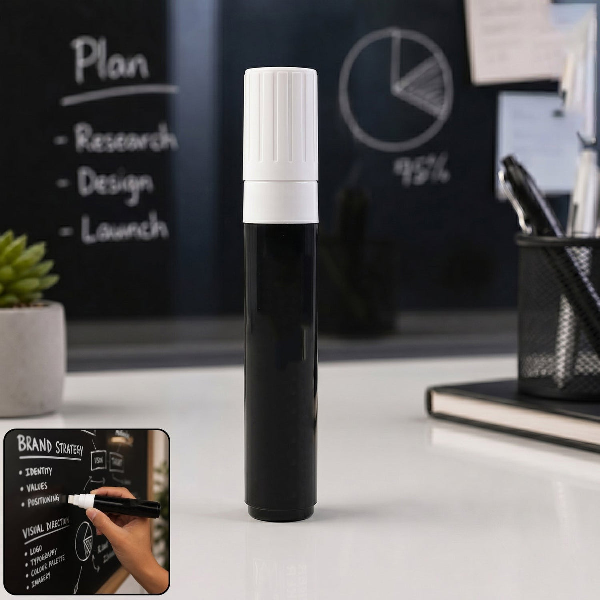 Black chalk marker pen with wide chisel tip for chalkboard and glass writing Main image