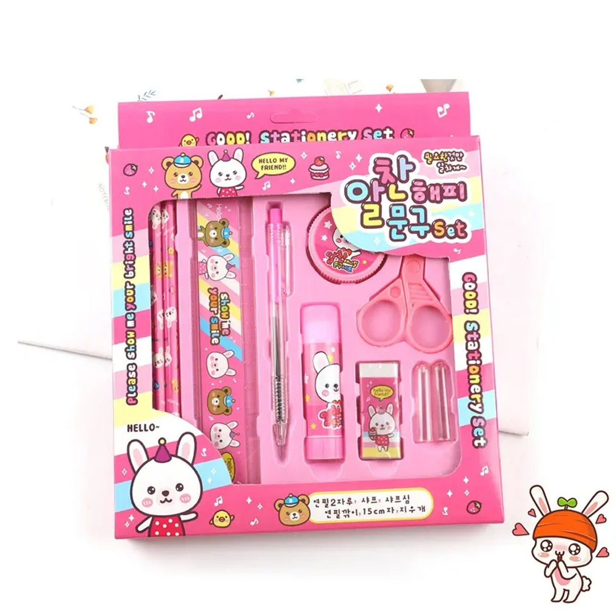 Vibrant 10-piece stationery set featuring pencils, ruler, and other school essentials. Main image