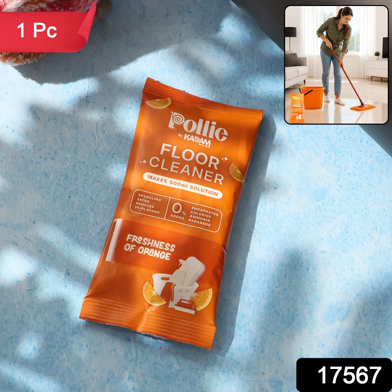 Concentrated Floor Cleaner Sachet – Quick-Dry Orange Fresh Shine Secondary image