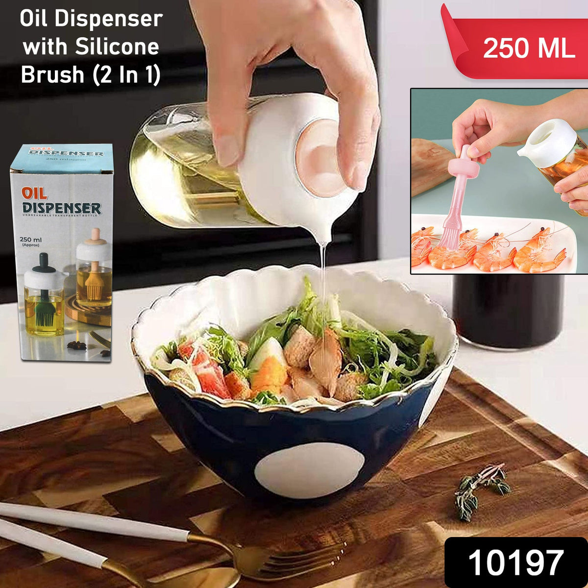 2-in-1 oil dispenser with integrated silicone brush on a kitchen counter. Main image