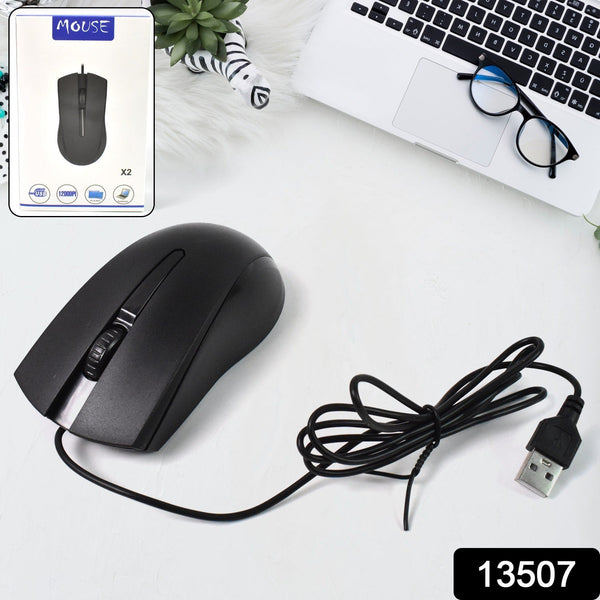 Close-up of the ergonomic Compshop X2 Wired Optical Mouse, highlighting its comfortable grip.