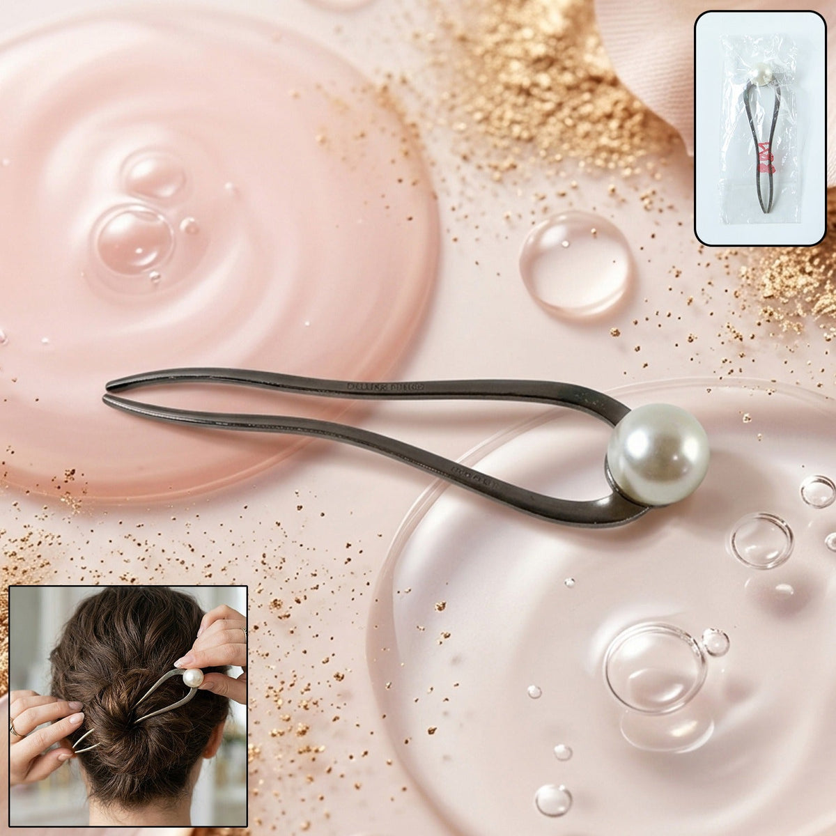 Elegant pearl hair pin clip on white background Main image