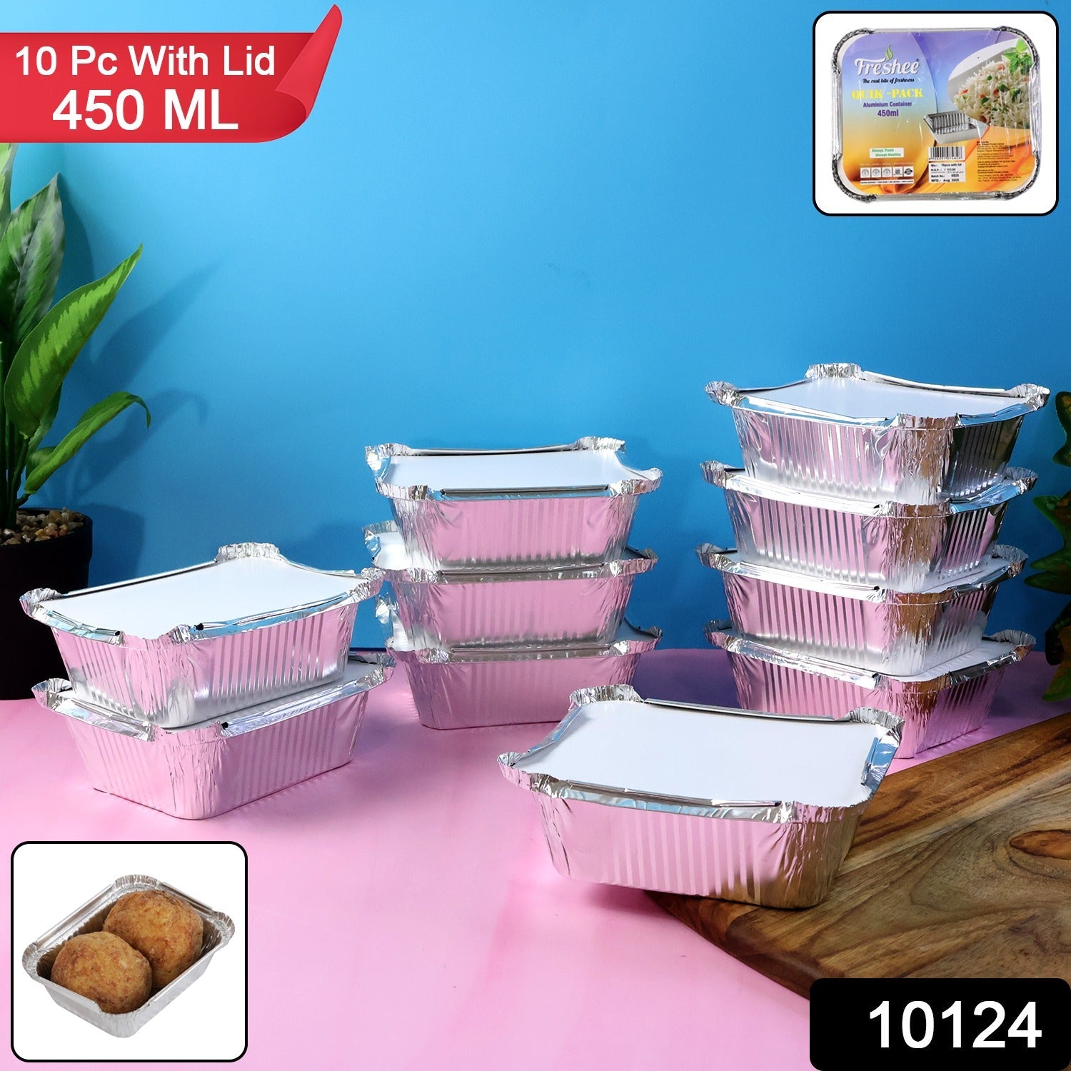 Aluminium Food Container with Lid – 450 ml Leak-Resistant 10 Pc Secondary image