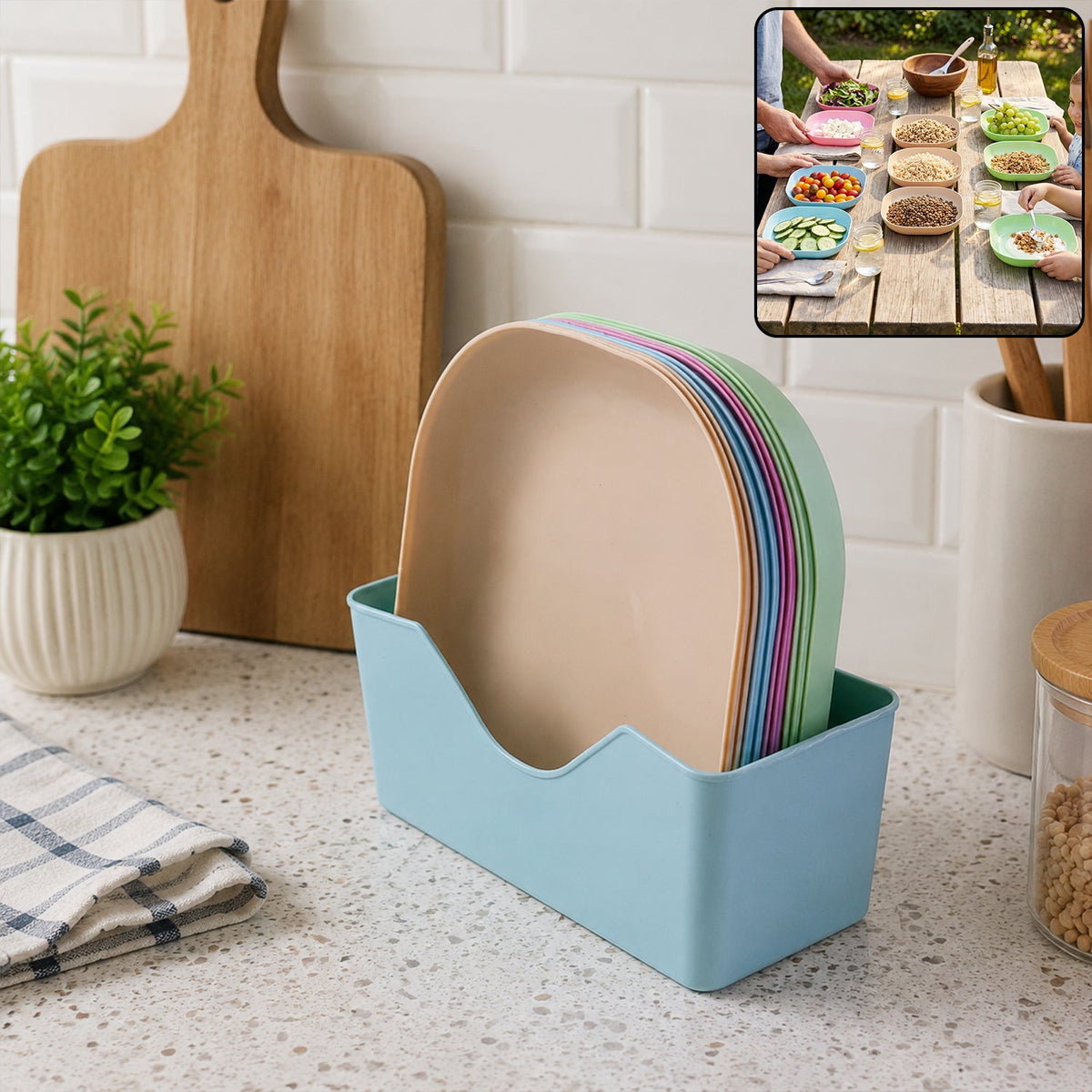 11-in-1 multi-compartment plastic snack serving plates set for outdoor picnic Main image