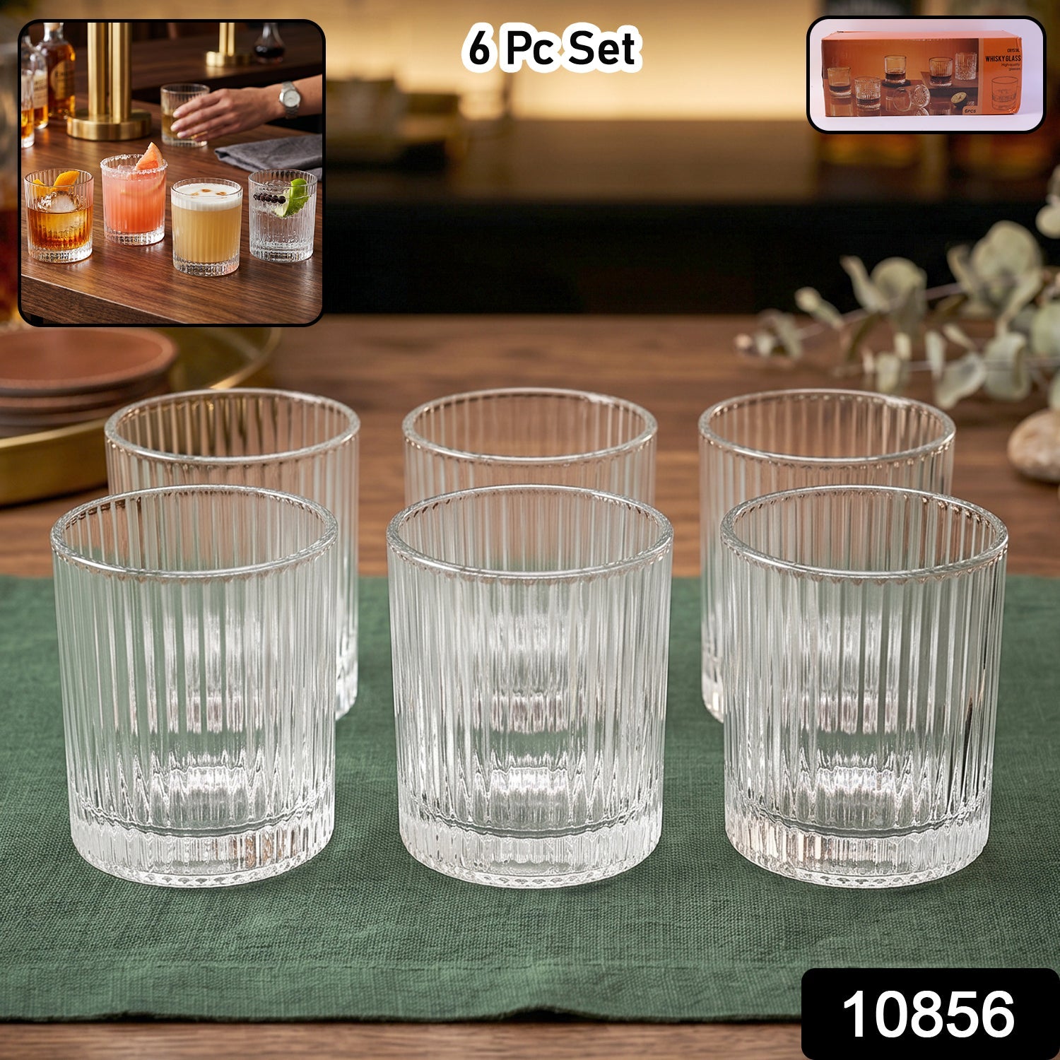 Crystal Glass Tumbler Set – Ribbed Design 250 ML Glass Set Secondary image