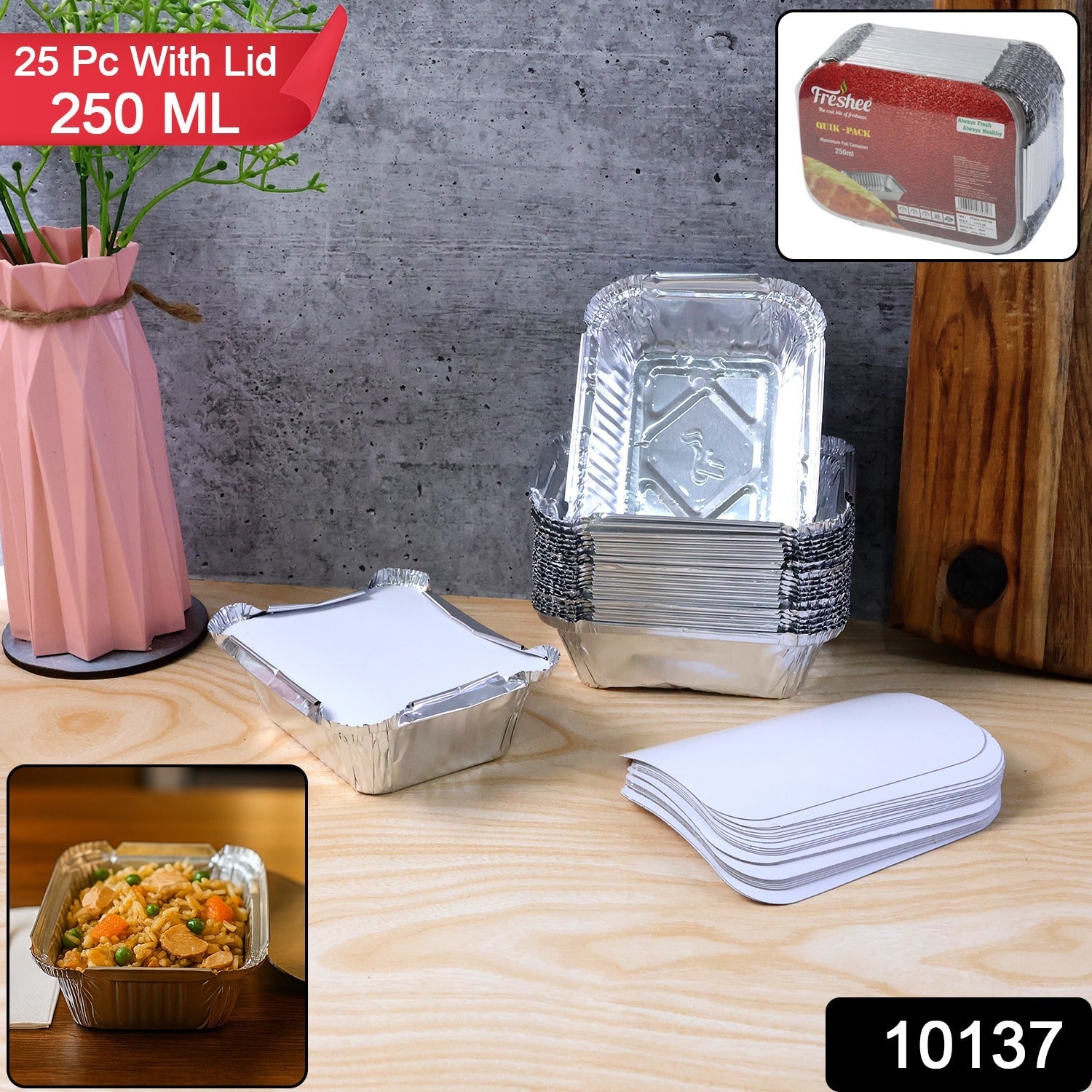 250 ml Disposable Aluminium Food Containers with Lids – Leak-Resistant Pack of 25 Secondary image