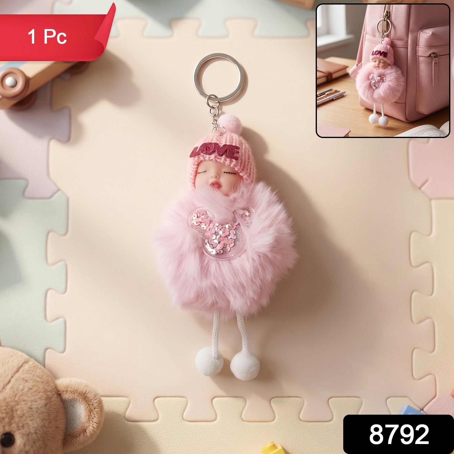Plush Doll Keychain – Soft Fur Ball Charm Secondary image