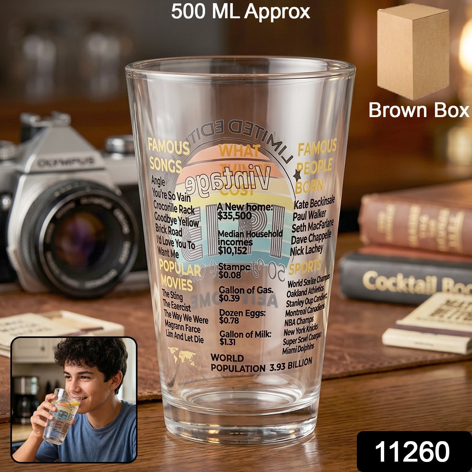 Printed Vintage Trivia Drinking Glass – Unique Novelty Gift Secondary image