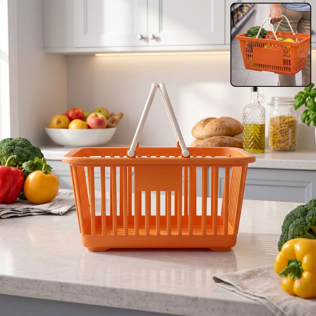 Plastic foldable handle storage basket showcasing compact design Main image