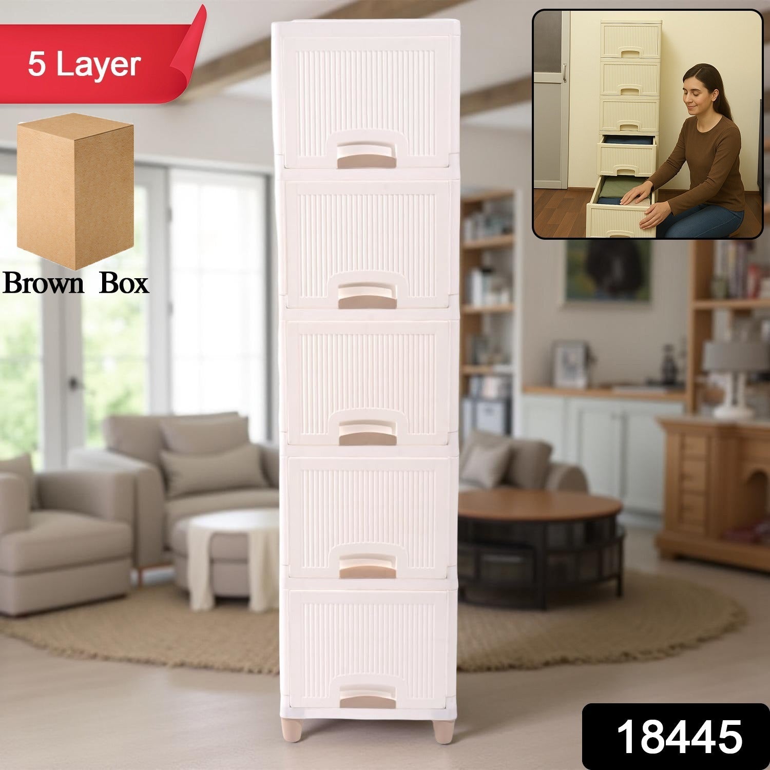 Plastic Storage Drawer Cabinet – 5-Layer Organizer with Wheels Secondary image