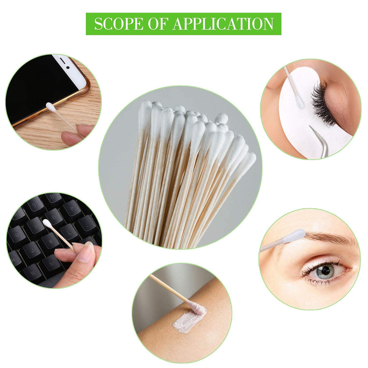 Eco-friendly bamboo cotton swabs, perfect for makeup application. Main image