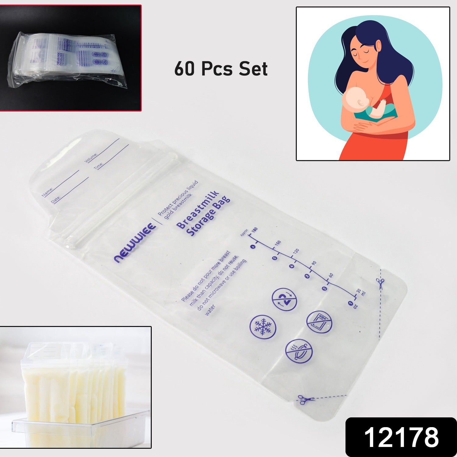 Breastmilk Storage Bags – Double Zipper Seal 60 Pcs | FERVENT Secondary image