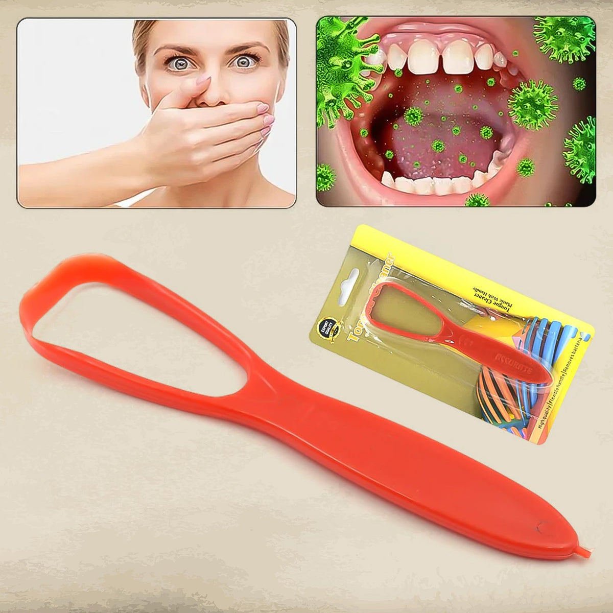 MintGuard plastic tongue cleaner with ergonomic handle for daily oral hygiene. Main image