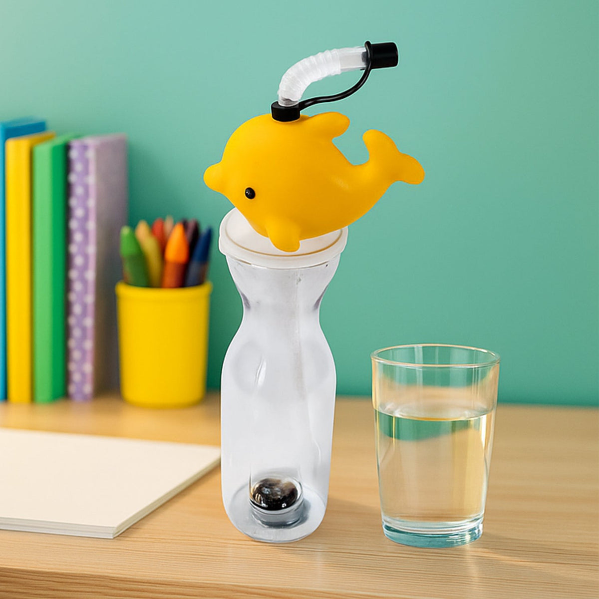 A group of colorful animal shape sipper bottles, featuring a unicorn, shark, and dolphin, ideal for kids' return gifts. Main image