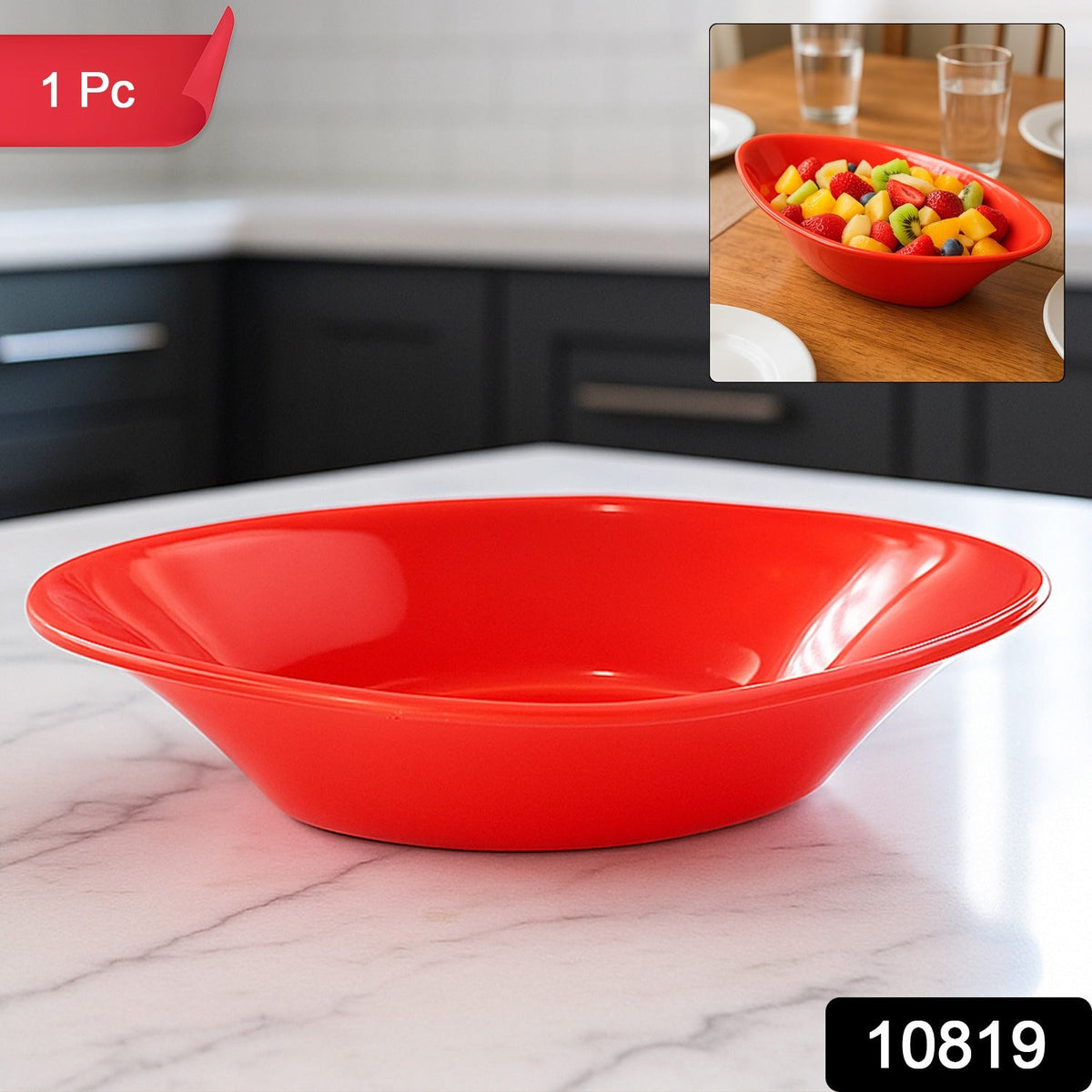 Deep oval Plastic Marin serving bowl in glossy red finish Main image