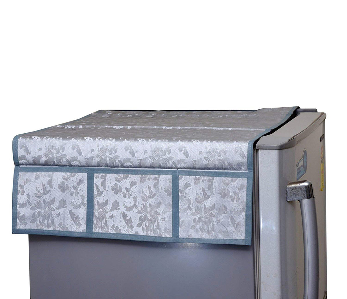 Decorative fridge top cover with a vibrant mix of patterns, enhancing kitchen style. Main image
