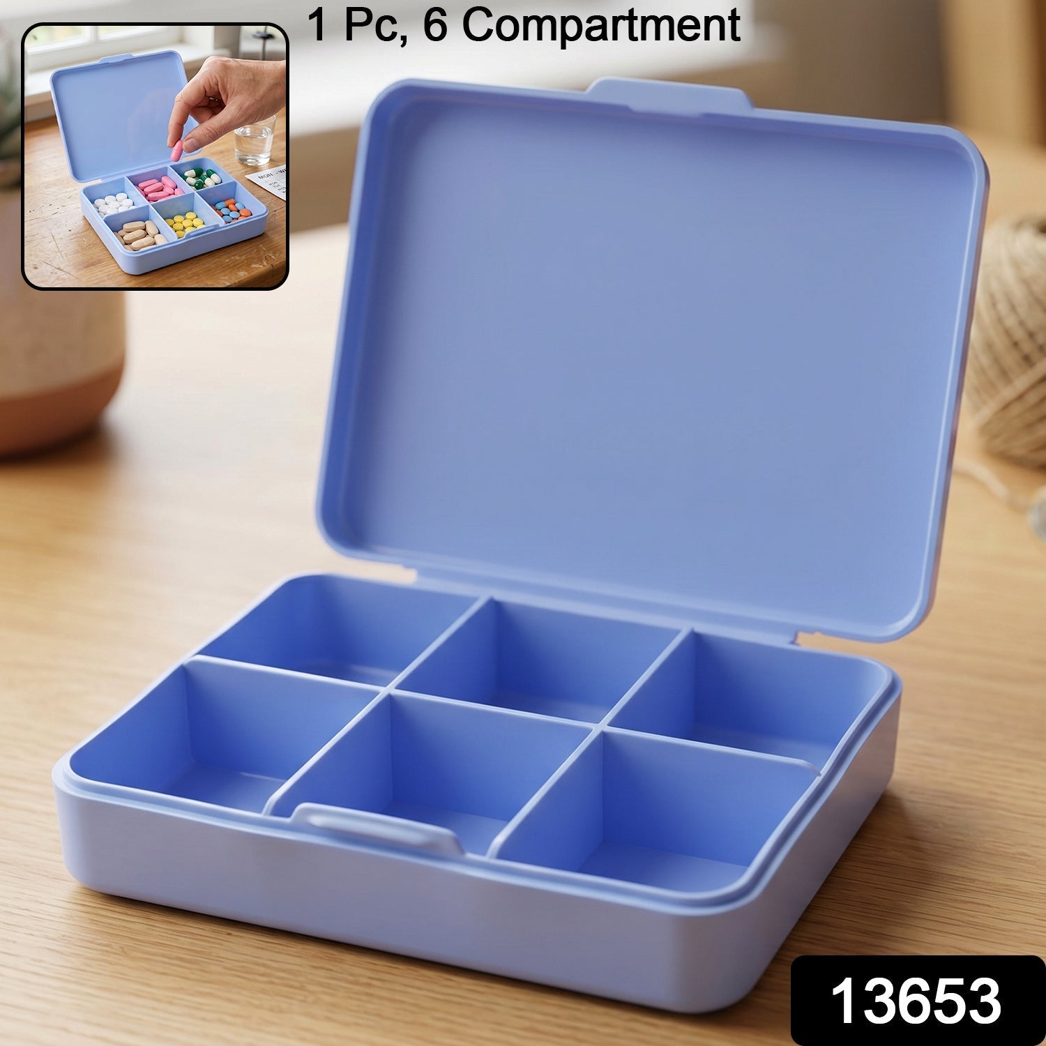 Pill Organizer Box – Compact 6-Compartment Daily Medicine Storage Secondary image